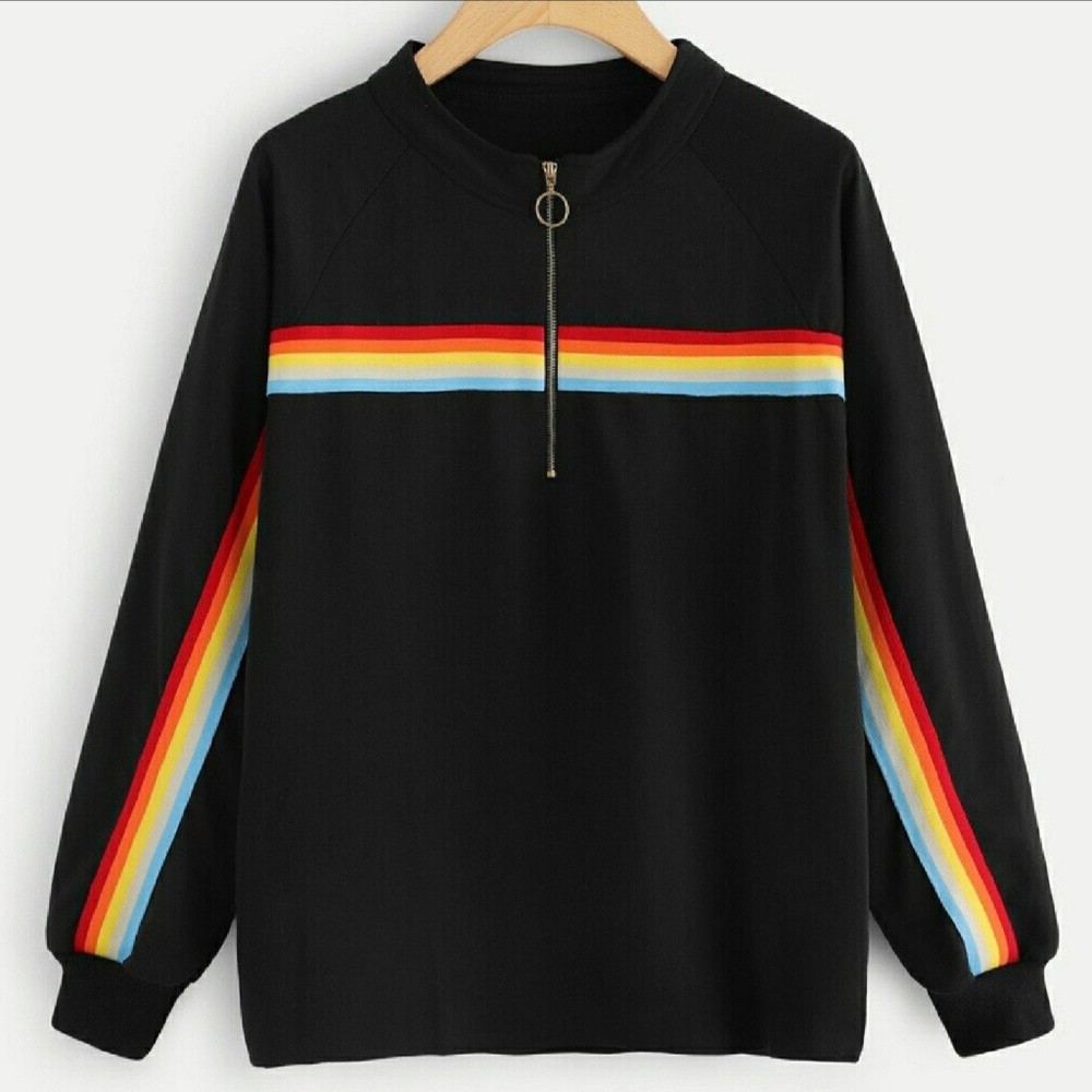 Quarter zip rainbow striped shirt